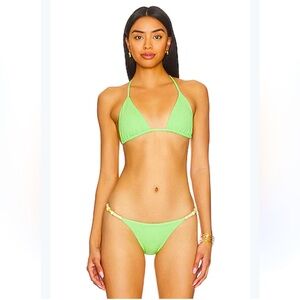 NWT VIX Paula Hermanny Beaded Triangle Bikini Set Lime Green Brazil Luxury Swim